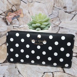 Staci Polka Dot Dot Dot Large Slim Bifold Wallet Black Multi White Kate Spade